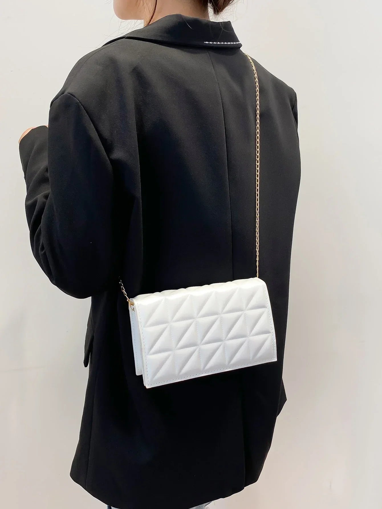 Mini Square Bag Quilted Chain Strap PU White Elegant Handbags