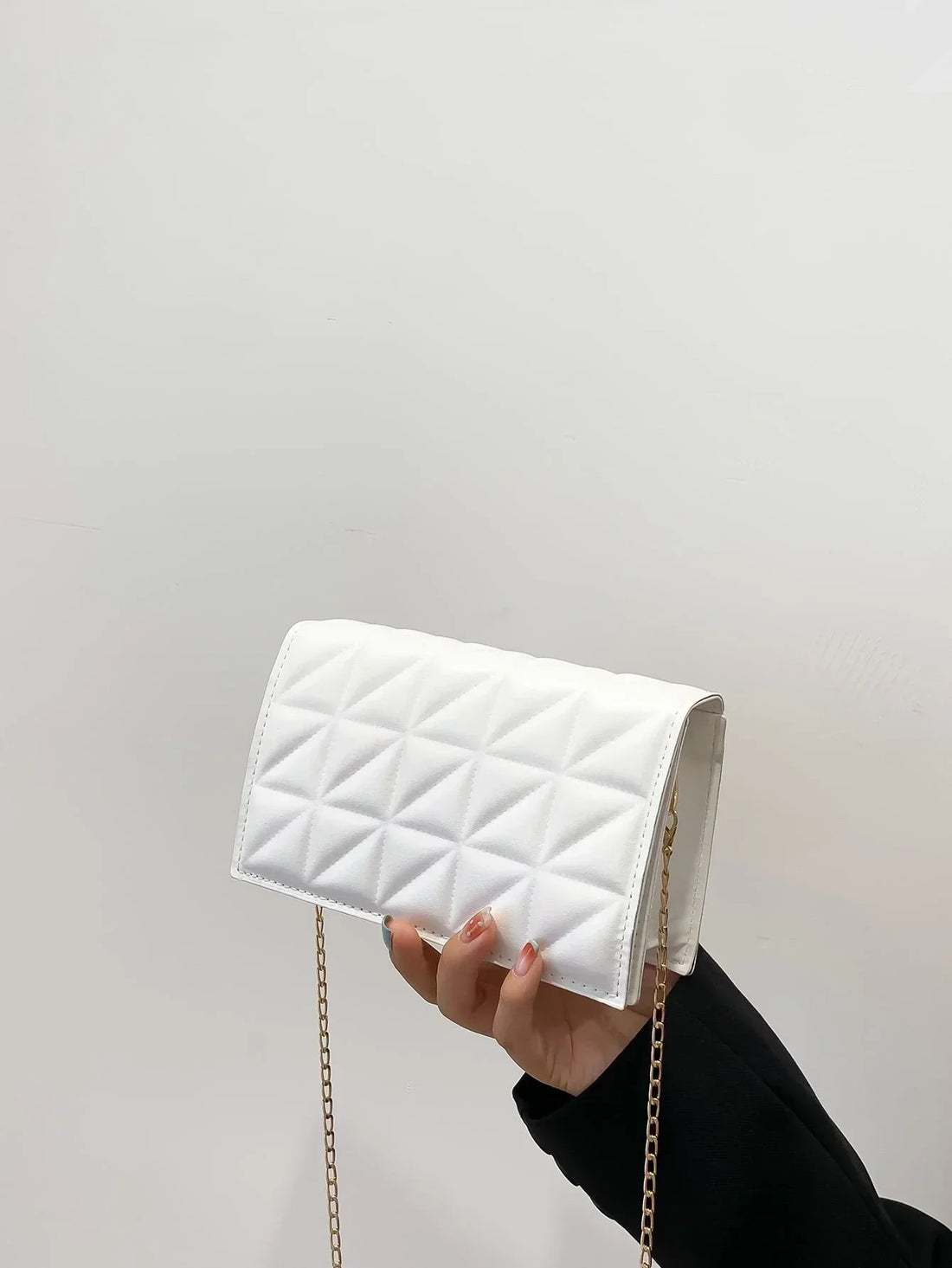 Mini Square Bag Quilted Chain Strap PU White Elegant Handbags