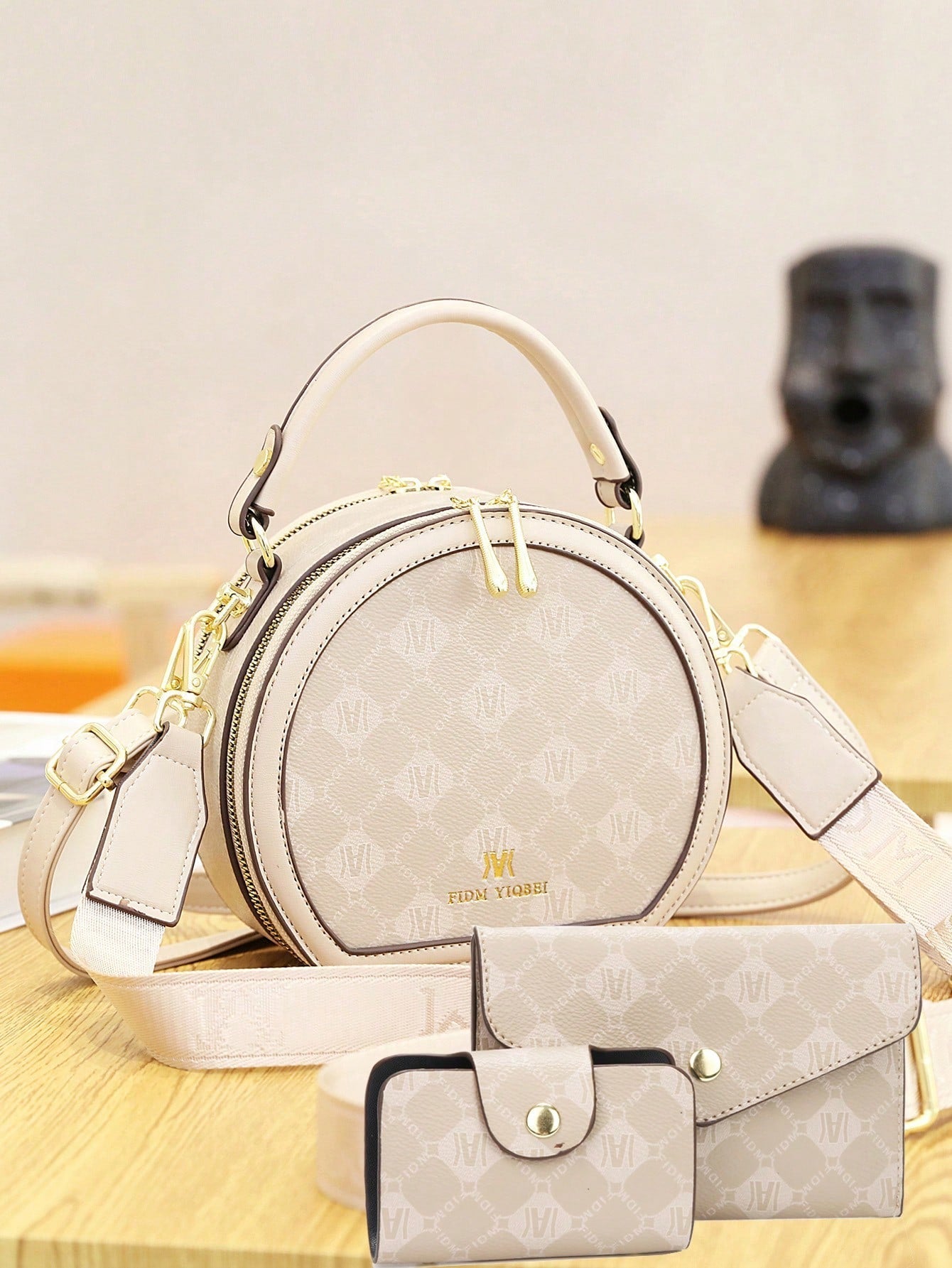 3-Piece Soft Faux Leather Handbag And Wallet Combo - Women's Fashion Bag Set - Casual Versatile Zippered Tote With Edge Paint Finish And