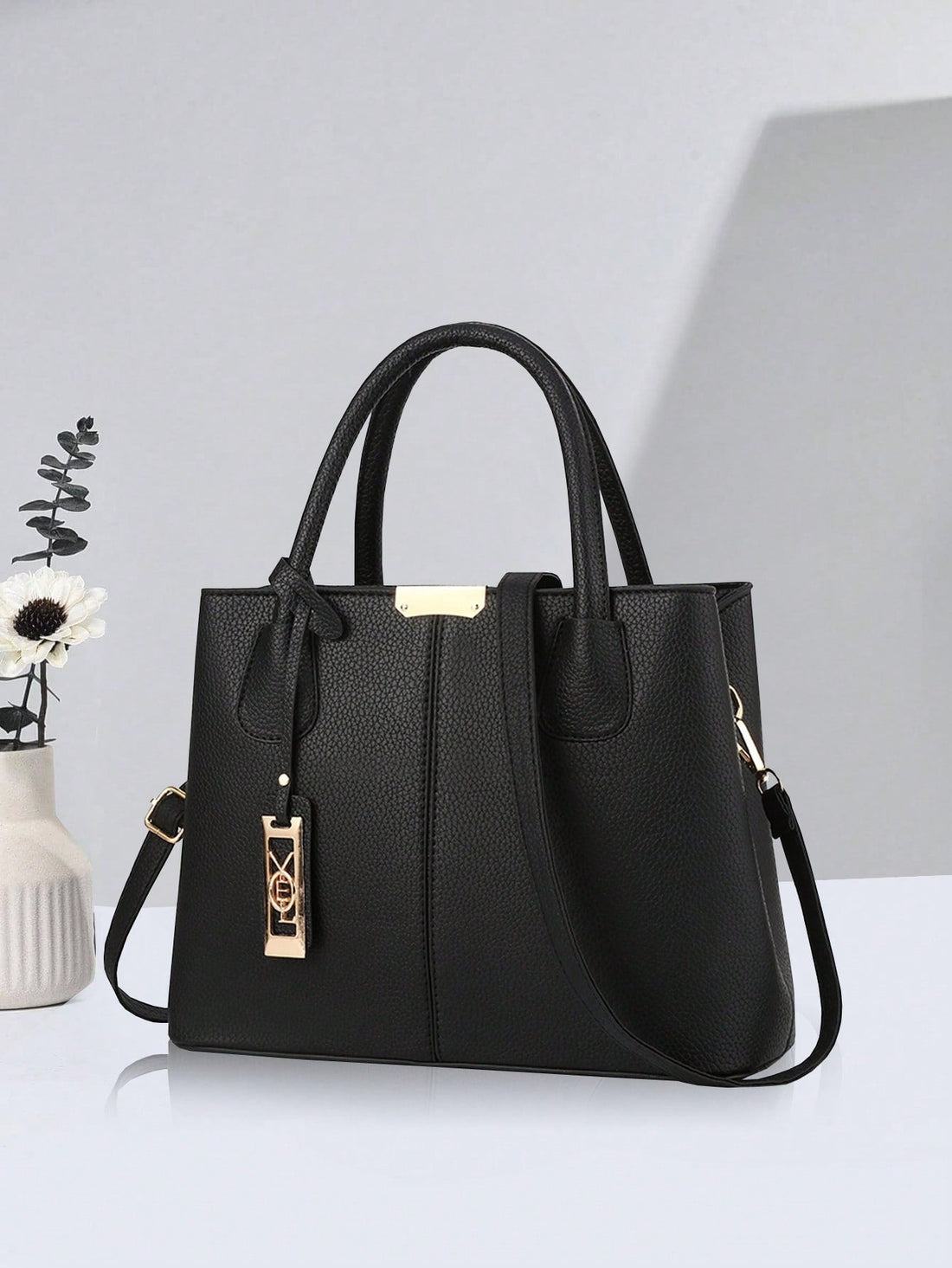 Minimalist Solid Color Women Handbag, Elegant Ladies Dual Handle Shoulder Tote Bag, Fashion Female Work Bag Crossbody Commuter Bag, Pendant Decor Classic Top Handle Shoulder Bag, Mother's Day Gift Suitable For Business Trip/Commute/Work/Office