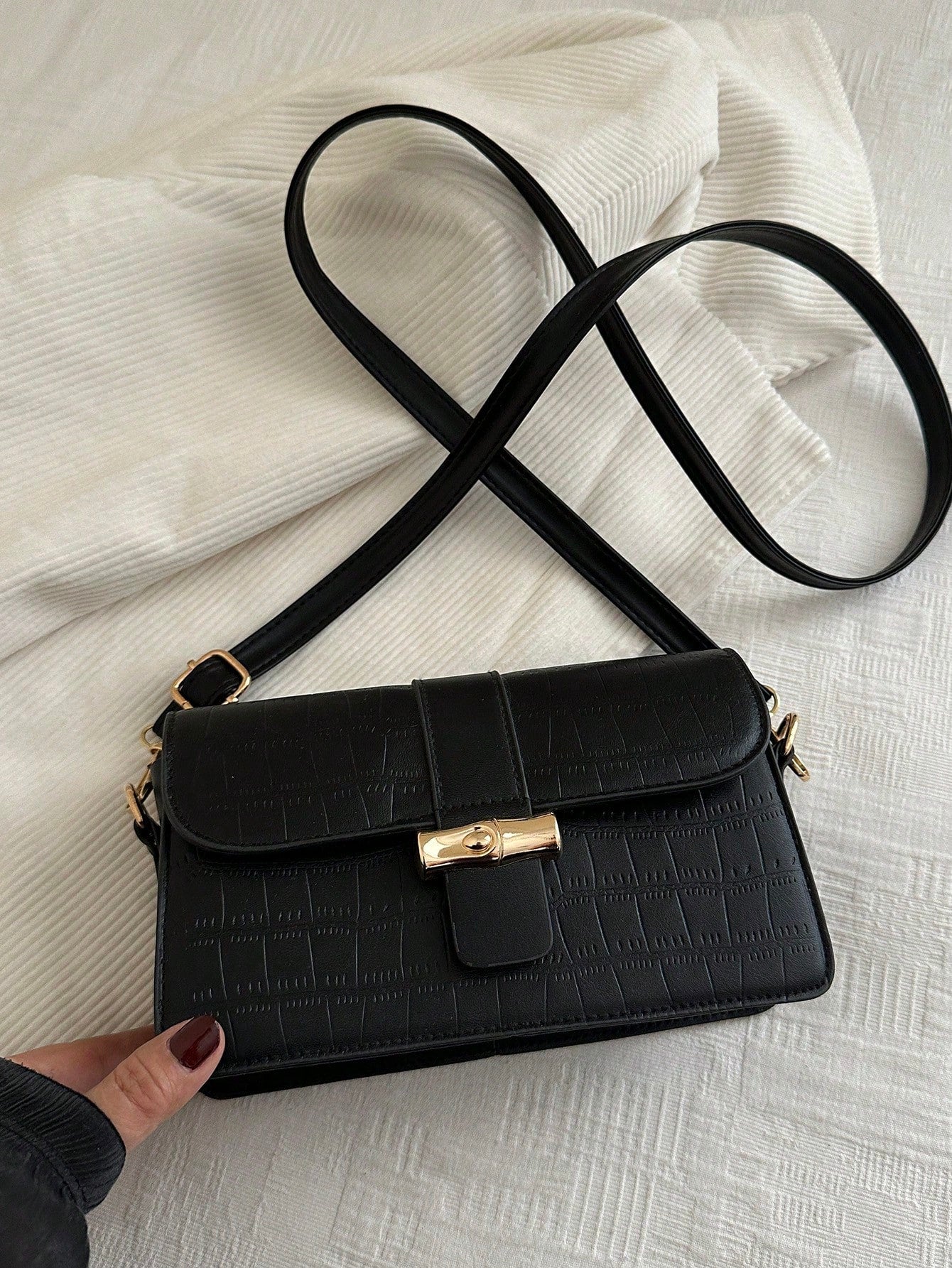 1 Pc Crocodile Embossed Flap Square Bag, Animal Print Women Bag - 14