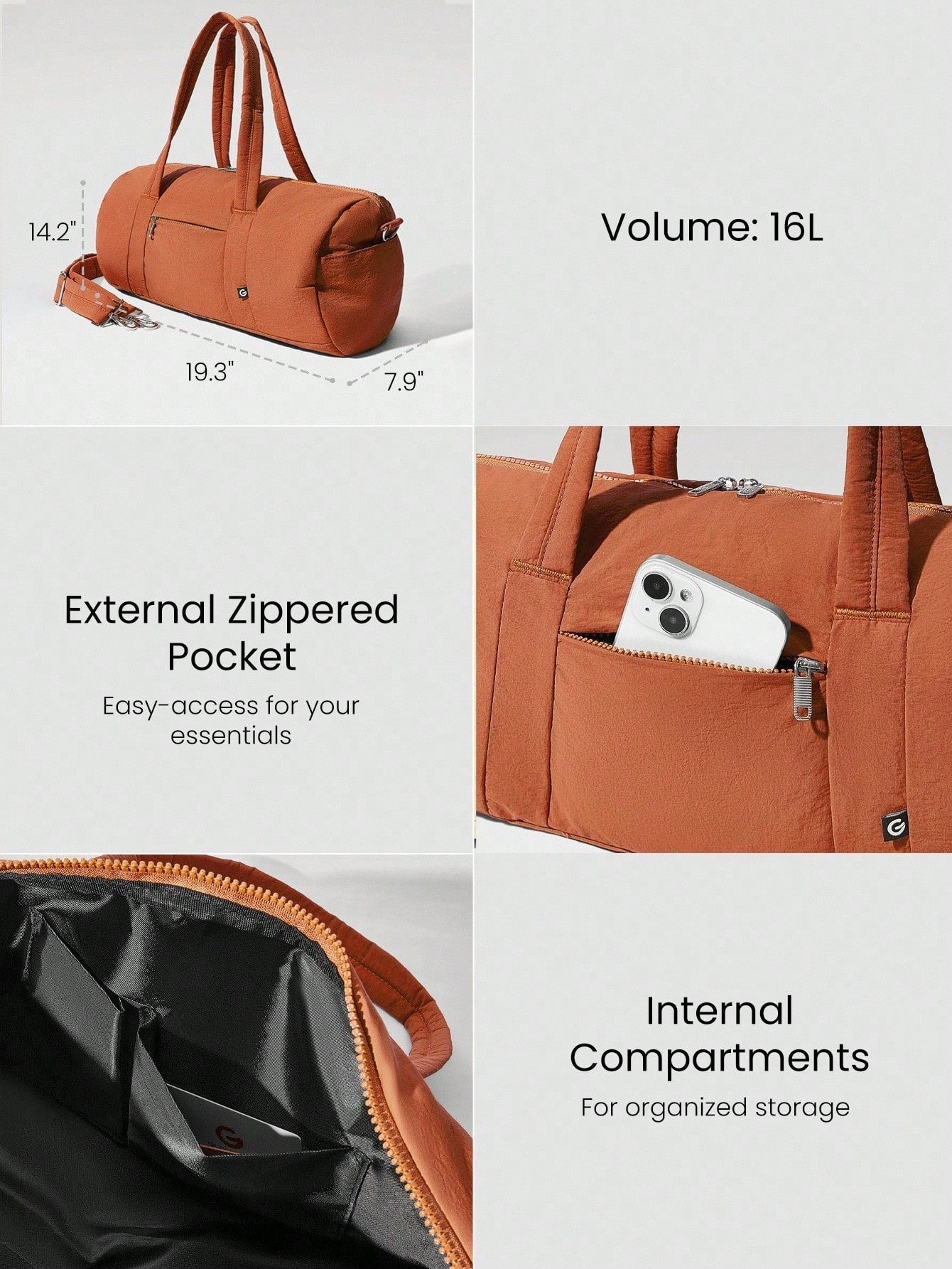 Large Capacity Carry Dual-Strap Duffle Zippered Bag Daily Active Casual